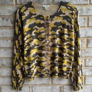 Sundance Long Sleeve Camo Embroidered Button Front Cardigan Sweater Size S